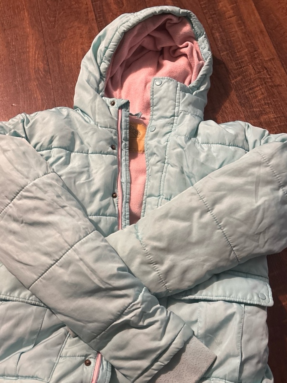 Children's Mint Puffer Jacket with Pink Lining
